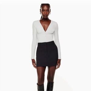 Aritzia White V-Neck Long Sleeve Bodysuit